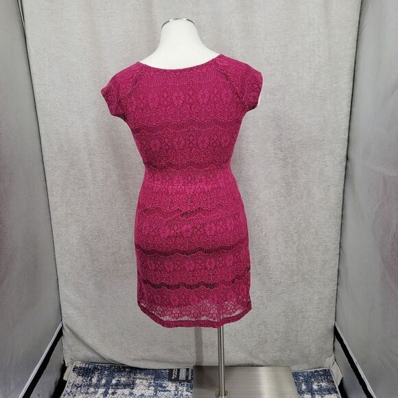 Garnet Hill Raspberry Pink Lace Dress Cap Sleeves Sheath Midi - Picture 5 of 14